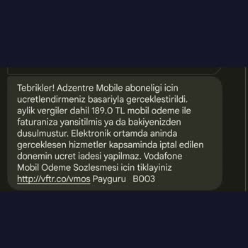 Vizyon Elektronik Para 20.03.2024 Tarihinde Bilgim Ve İznim Olmadan 189TL Abone Parası Kesildi