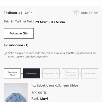 DeFacto Online Siparişin Kargoya Verilmemesi