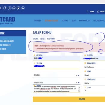 Setcard Web Sitesindeki Talep Formu Çalışmıyor