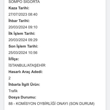 Sompo Japon Kaza Durumu Ataşehir Migros Kavşağı