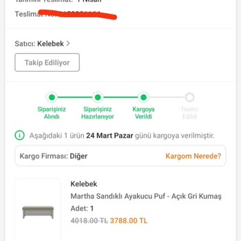 Kelebek Mobilya Kargoya Verilemeyen Sipariş