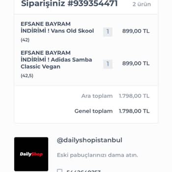 Daily Shop İstanbul Dailyshop Parasını Ödememe Rağmen Ayakkabıları Göndermiyor.