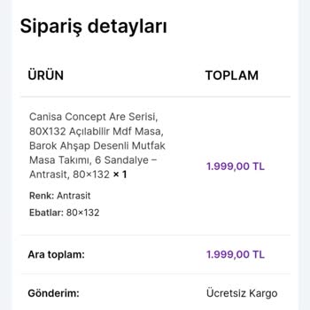 Sonconcept 6 Lı Mutfak Masası Gelmedi