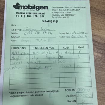 Mobilgen Masa & Sandalye Ürün Sipariş Masa