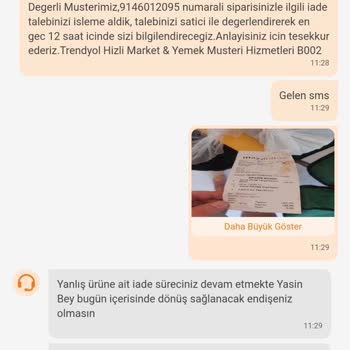 Trendyol GO Yanlış Teslimat İadesi