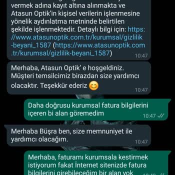 Atasun Optik Kurumsal Fatura Desteği