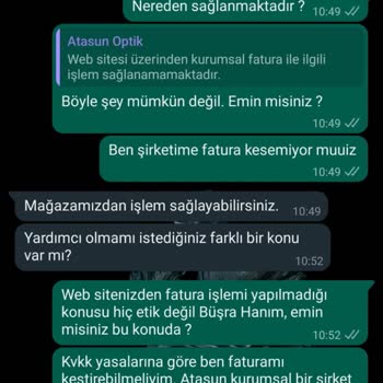 Atasun Optik Kurumsal Fatura Desteği