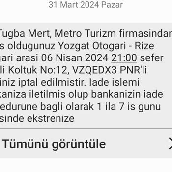 Metro Turizm Metro Firması Para İade