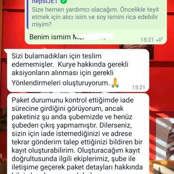 hepsiJET İade İptali İstediğim Ürünüm İade Olmuş