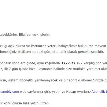 Cambly Hesabımdan Belirtilen Tutar Dışında Yüksek Meblağ Çekti!