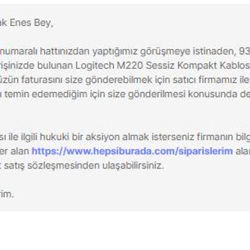 Hepsiburada Fatura Talebimi Reddetti