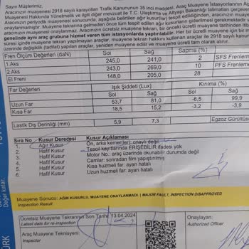 TÜVTÜRK Emniyet Kemeri Tescil Belgesi