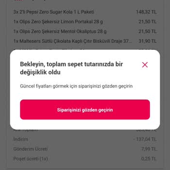 Yemeksepeti Sipariş Esnasında Yaşanan Sorun