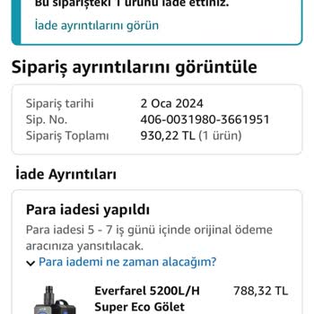 Amazon.com'dan Alınan Ürünün İade Ücretinin 3 Ay Sonra Yatırılması