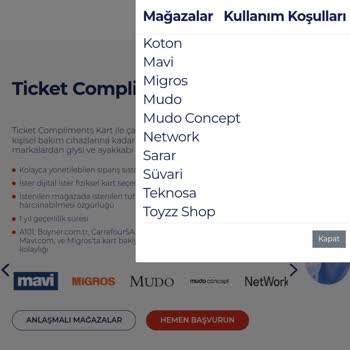 Ticket Restaurant Ticket Compliments Kart Listede Olan Markadan Alışveriş Yapamıyorum