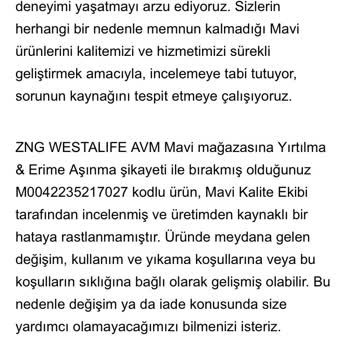 Mavi Jeans-Pantolon Değişim Talebi