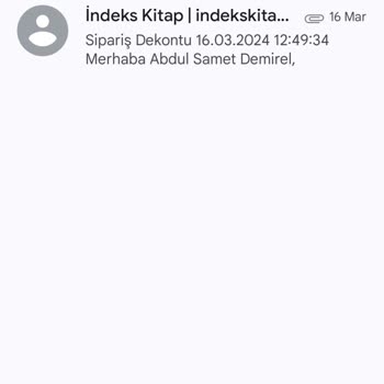 İndeks Kitap İndeks Kitaptan 16.03.2024 Tarihinde Sipariş Verdim.