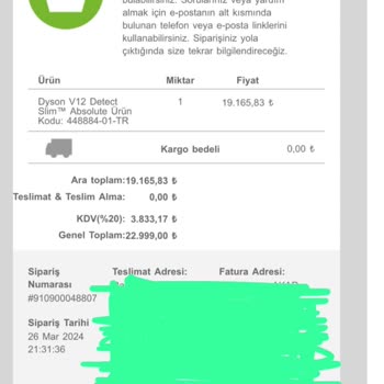 Dyson Mağdur Ediyor Oyalıyor