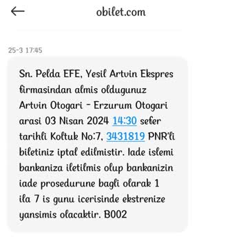 Obilet İade Sorunum Var
