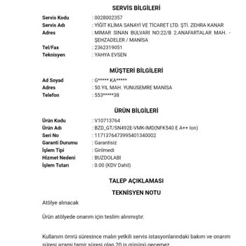 Vestel Yetkili Servis Buzdolabımı Bozdu Ve Üzerine Para Aldı