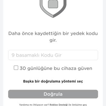 ROBLOX Güvenlik Sorunu 9 Haneli Yedek Kod
