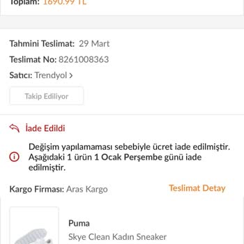 Trendyol 100 TL İçin Değişim İşlemi Yapmıyor.