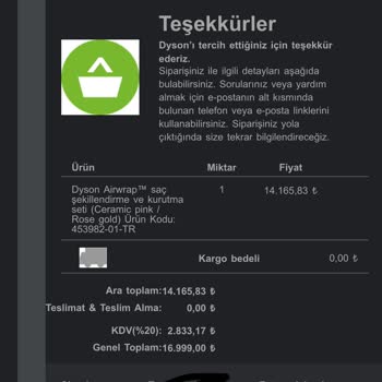 Dyson'dan Sipariş Ettiğim Ürünüm Nerede?