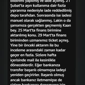 Amazon'a İade Edilen Ürünümün Yapılmayan İadesi