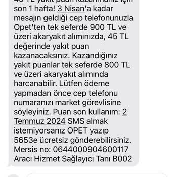 Opet Akaryakıt Promosyon Kazandım Ancak Kullanamadım