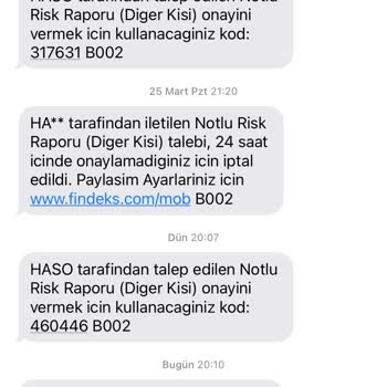 Findeks Den Gelen Mesajlar