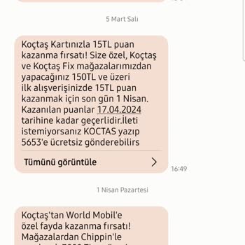 Koçtaş Sürekli Tarafıma Kampanya Reklam SMS 'i Atıp Duruyor