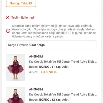 Ahengim Giyim Müşteriye Ürün Ulaşmadan Ulaşmadı Diyerek Geri İade Alma