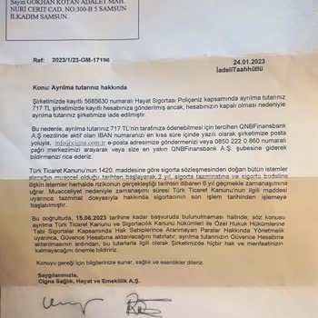 QNB Sigorta Hayat Sigortasından Kalan 717 TL Ödemenin Uzun Zamandır Yapılmaması