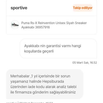 Hepsiburada Puma Spor Ayakkabı İade Ya Da Değişim