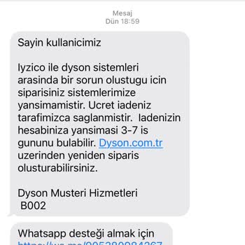 Dyson Mağduriyeti, Satın Aldığım Ürünü Gönderilmedi.