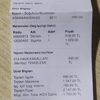Bosch Servis Arızayı Tam Tespit Etmiyor 2 Kere Ücretli Değişim Yaptı