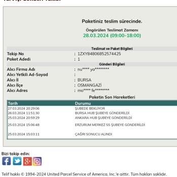 UPS Türkiye Acil Teslimat Yapılmasını İstiyorum