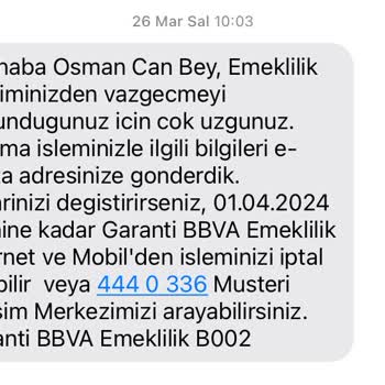 Garanti BBVA Emeklilik Bireysel Sözleşmesi Evrakta Sahte İptal