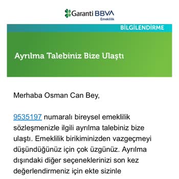 Garanti BBVA Emeklilik Bireysel Sözleşmesi Evrakta Sahte İptal