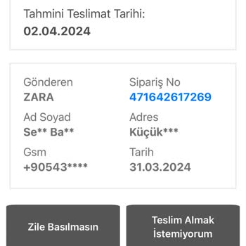 Zara-bir Günde Kargo İle Teslim Etmiyor