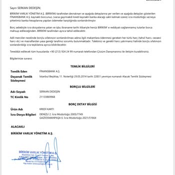 Birikim Varlık Yönetim Borç Kapama Sonrası Varlık Şirketi İletişim Ve İcra Sorunu