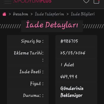 Podyum Plus Ürün İadesi Yapılmıyor