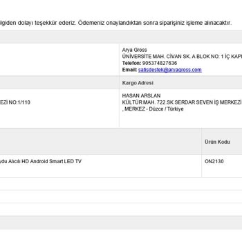 Arya Gross Sipariş İptali Ve Ücret İadesi