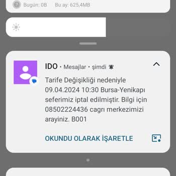 İDO Tarife Nedeniyle İptal