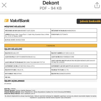 İstanbul Bilişim Tarafıma Ürünümün Veya Bedelinin Ödenmesi