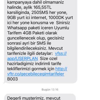 Vodafone Onaysız Tarife Değişikliği
