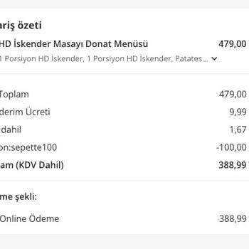 Yemeksepeti & HD İskender Online Ödemede Fazla Para Çekiyorlar Karttan