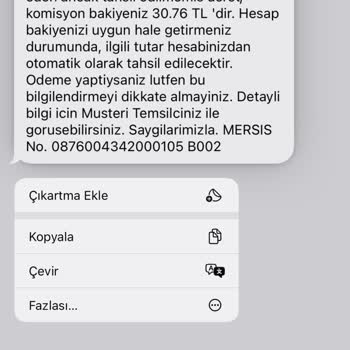 TEB Bankası 37 TL Borç Mesajı