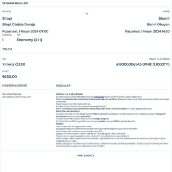 Neredennereye.com Öz Çiçek Turizm Firmadan Alınan Biletin Asılsız Çıkması