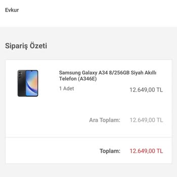 Evkur Alışveriş Cep Telefonu Siparişi Verdim!